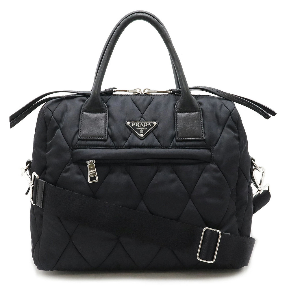 Prada Bomber Handbag Tote Bag Shoulder Leather NERO Black